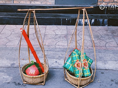Bộ quang gánh tre lớn cao 50-90cm [Đan kĩ - Kèm đòn gánh] QUANGGANH-02